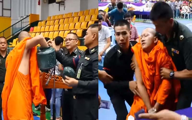 泰國僧侶「抽中紅籤」要服役當場暈倒，軍人無視抓著他的手蓋章「完成作業」  網：修行還不夠啊～