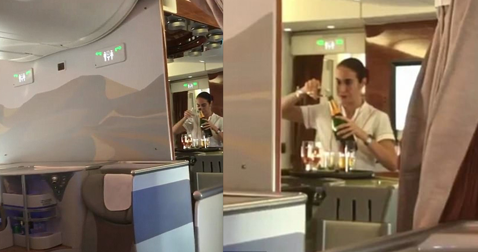 這家航空的空服員竟然把「乘客喝剩的香檳回收」，影片清楚拍下證據！