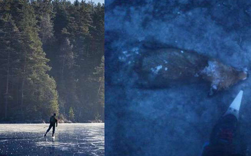 男子在結冰的湖面上溜冰突然覺得腳下不太對勁，於是他低頭一看竟然看到這個「超駭人」的景象．．．