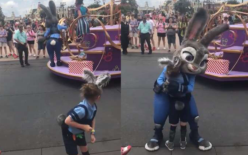 小女孩去迪士尼樂園扮成《動物方城市》茱蒂兔，沒想到下秒「本尊親自邀請上花車」永生難忘